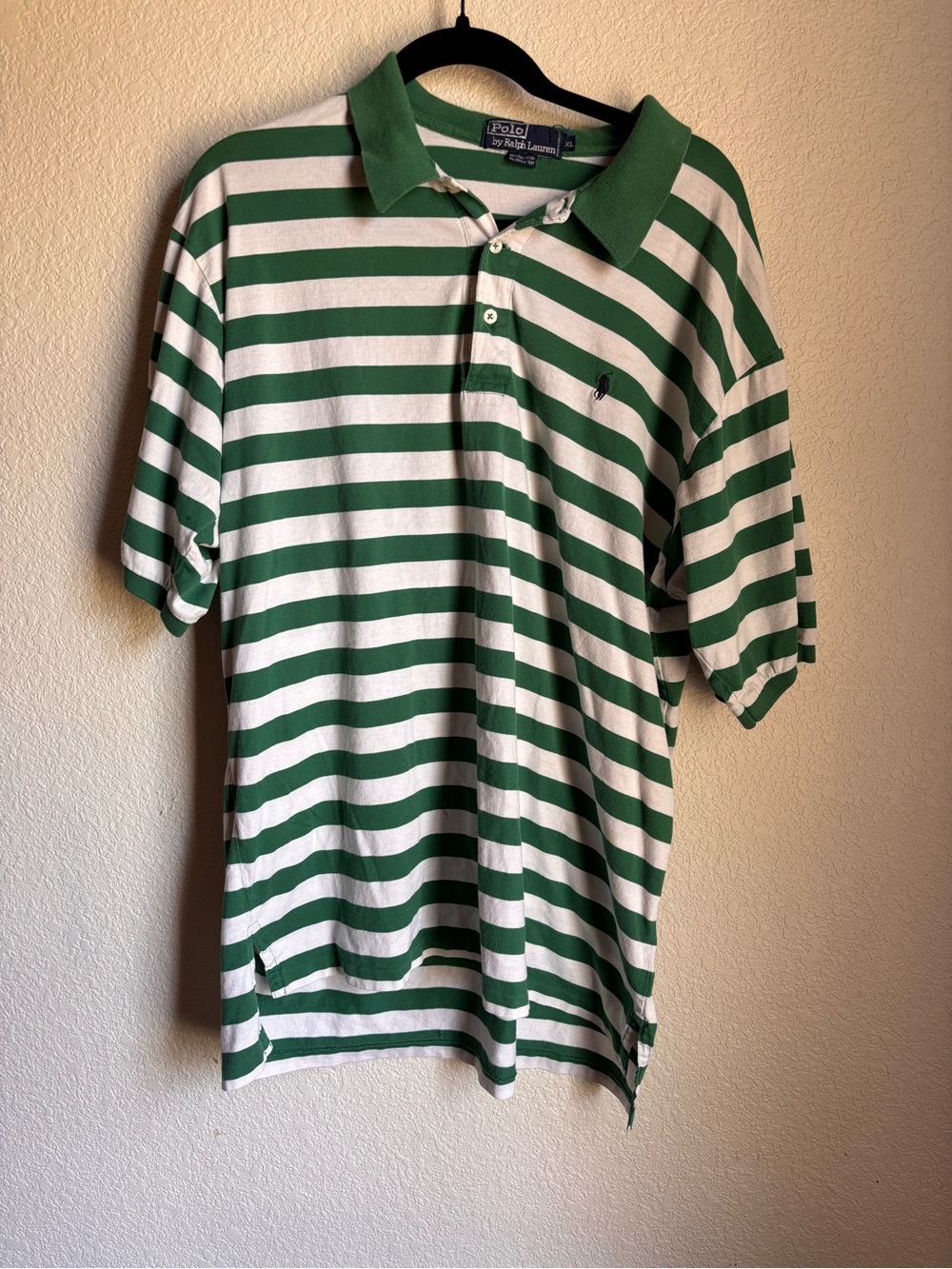 100% Cotton Ralph Lauren Green and White Striped Polo Shirt